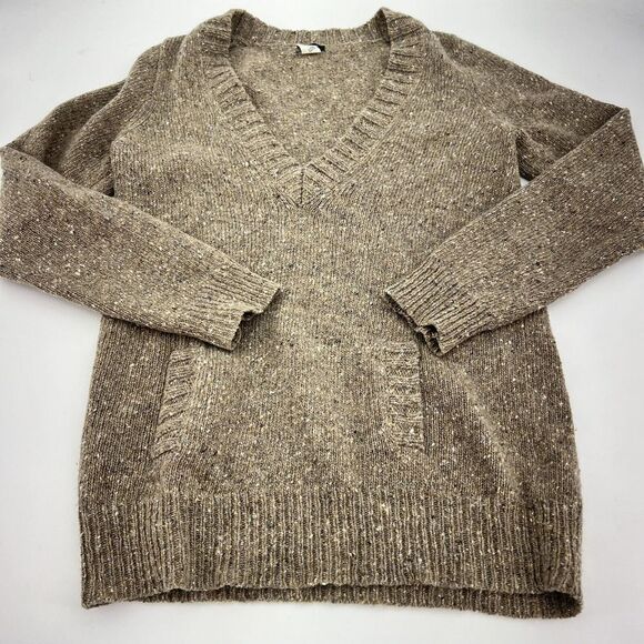 J.CREW Mohair/Angora Blend V-Neck Sweater Taupe Heather Donegal Size M - Picture 1 of 3